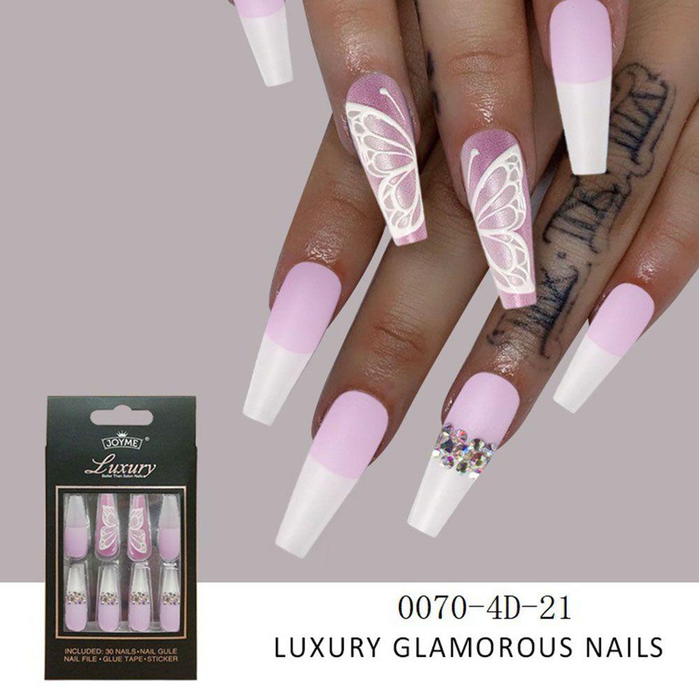 Bộ Móng Tay Giả Siêu Dài Màu Gradient Phong Cách Pháp