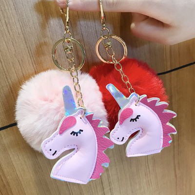 Móc khoá quả bông thỏ hồng unicorn MKB12