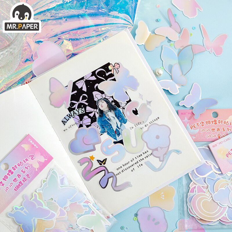 Miếng dán màu laser 8 kiểu trang trí Scrapbook Album DIY