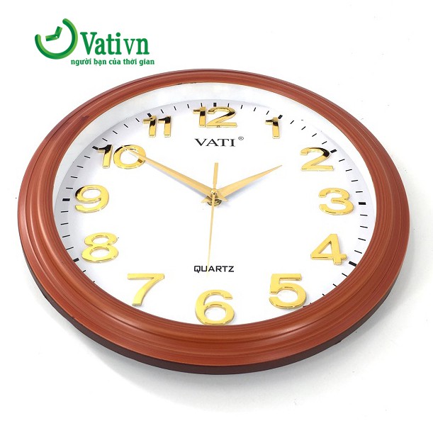 Đồng hồ treo tường hình tròn chữ nổi vàng Vati F47 ( nâu)