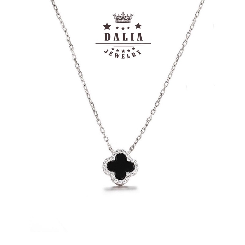 Dây chuyền bạc nữ DaLiA Jewelry dây chuyền cỏ 4 lá đen huyền bí basic vòng cổ bạc 925 cá tính không gỉ bạc thật