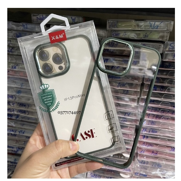 Ốp lưng trong viền màu hãng X&M cho iPhone 13, 13 Pro, 13 Pro Max , 12 Pro max ,vàng camera nhôm siêu đẹp ( xanh rêu)