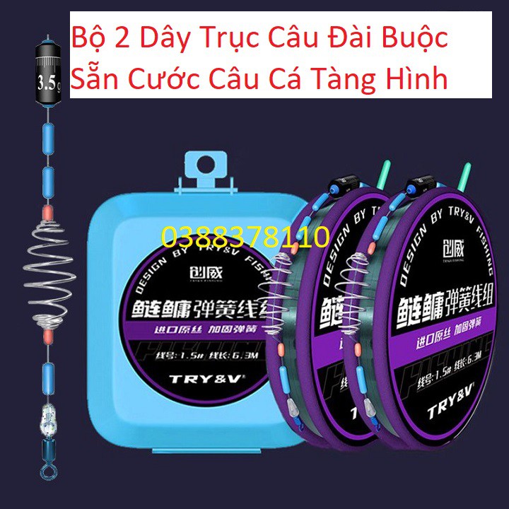 Bộ 2 Dây Trục Câu Đài Buộc Sẵn Cước Câu Cá Tàng Hình Kèm Hộp Đựng Cao Cấp