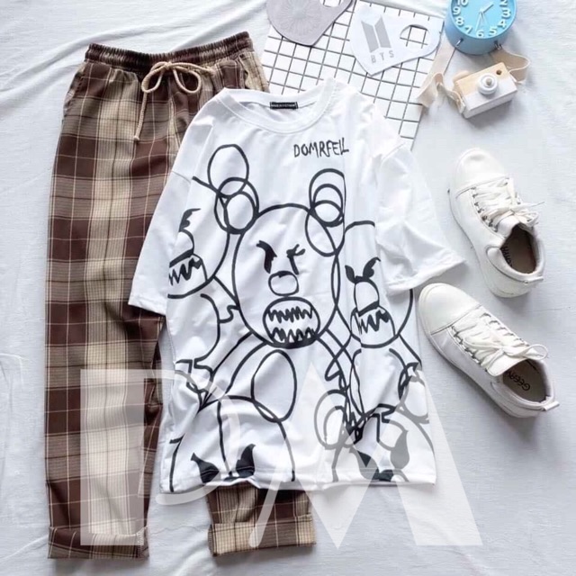 Sét áo 3D gấu + quần karo nâu