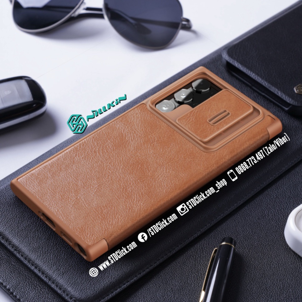BAO DA SAMSUNG GALAXY S22 ULTRA 5G NILLKIN QIN PRO BẢO VỆ CAMERA CHÍNH HÃNG - HÀNG CHUẨN