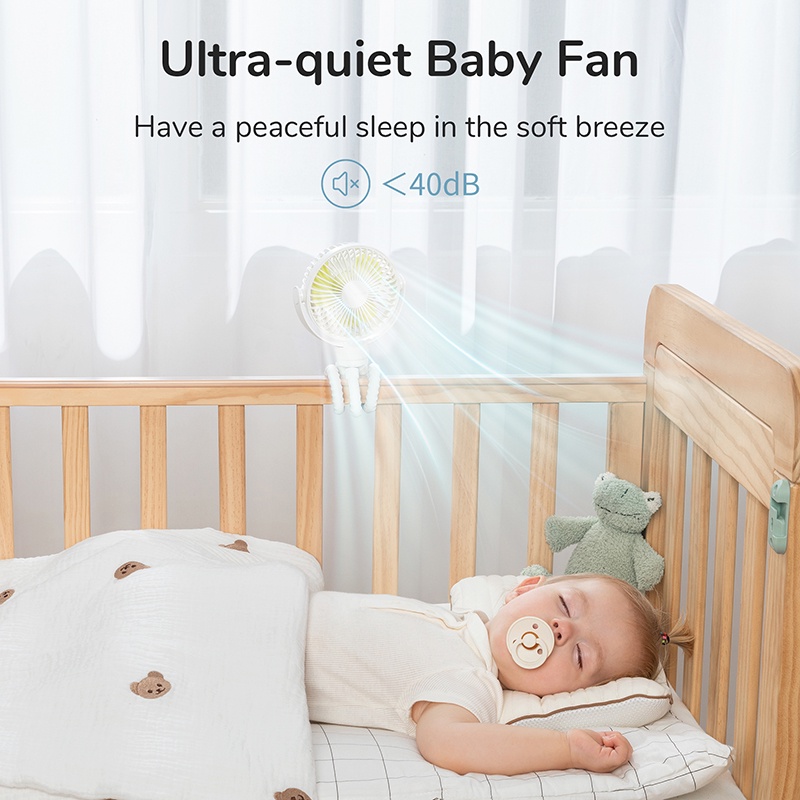 Quạt JISULIFE sạc USB có đế đỡ xoay 360° linh hoạt cho xe đẩy/ cầm tay/ ô tô đa năng
