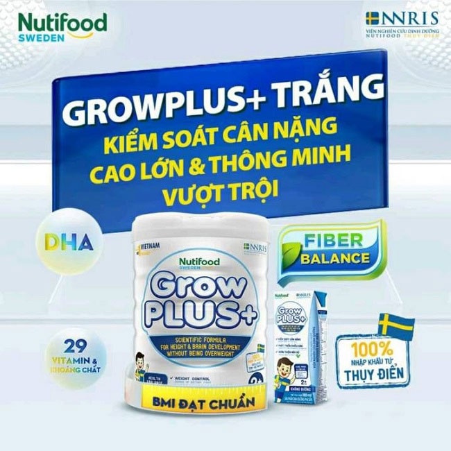 Sữa bột Nuti Fit Gold 900gr dành cho trẻ thừa cân béo phì và sản phẩm mới thay thế Grow Plus Trắng