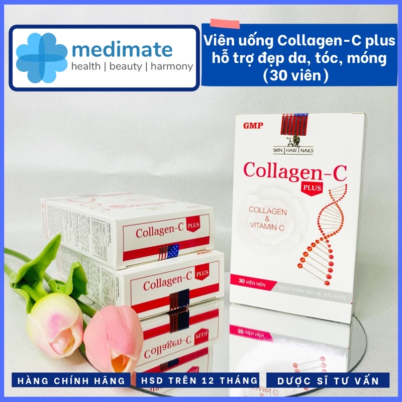 Viên uống Collagen C Plus giảm nếp nhăn, sáng da, giảm nguy cơ lão hoá da (hộp 30 viên)