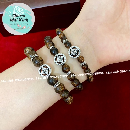 Vòng Trầm Hương Sánh Chìm mix Charm Bánh Xe Pháp Luân Hồi - Vòng Tay Phong Thuỷ Nam Nữ May Mắn - Hàng Cao Cấp Loại 1