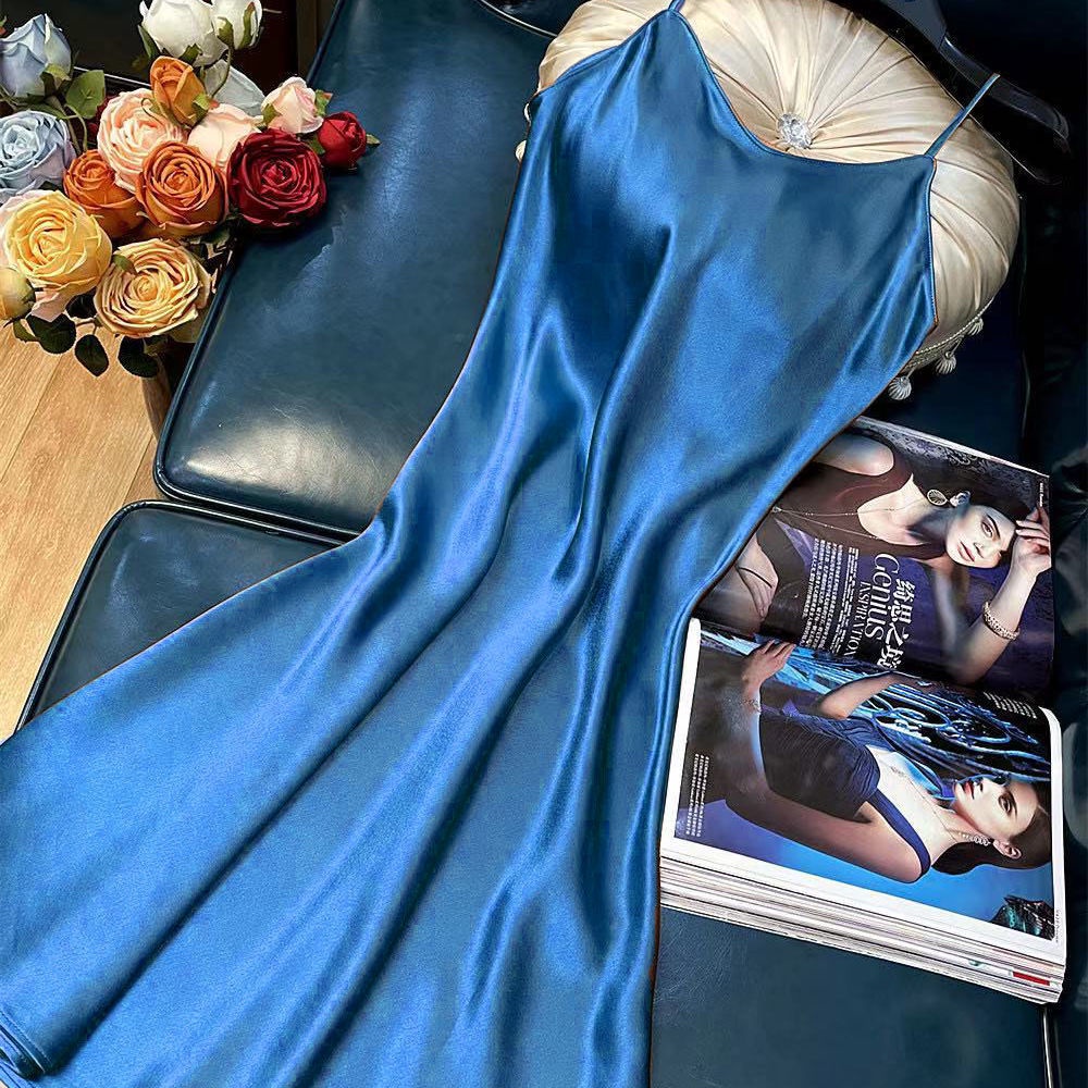 Đồ ngủ Hai Dây Dáng Chữ A Vải Satin Hở Lưng Gợi Cảm Cho Nữ