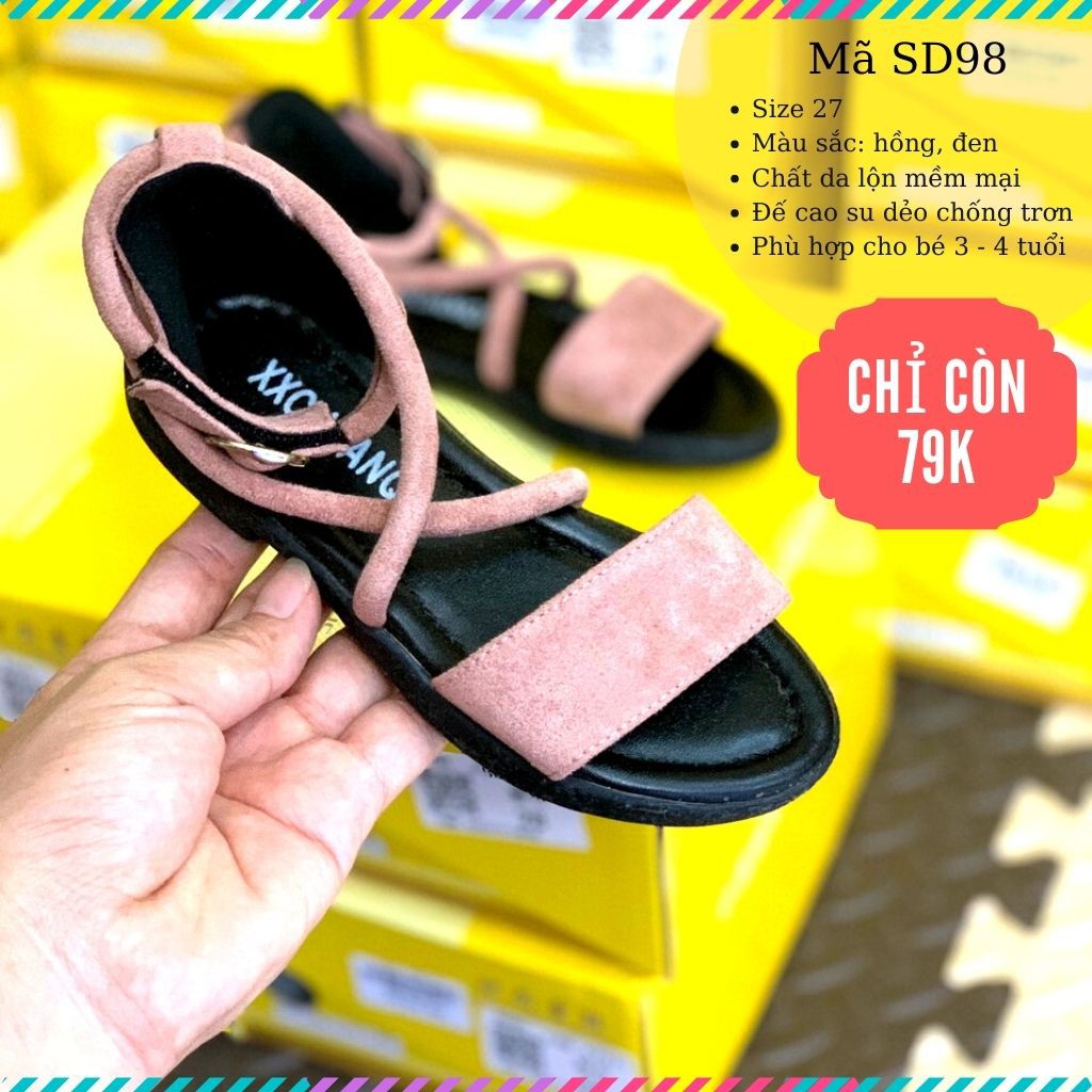 Dép quai hậu bé gái da lộn giá rẻ sandal quai ngang cho bé gái 3 - 4 tuổi thời trang phong cách Hàn Quốc SD98