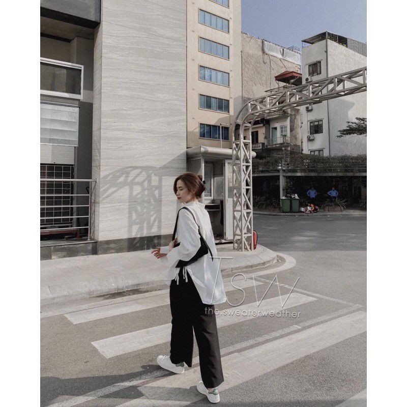 Áo sơmi oversize cột dây.