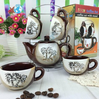 Bộ ấm trà treo 4 ly men nâu cao cấp (hình ngẫu nhiên)