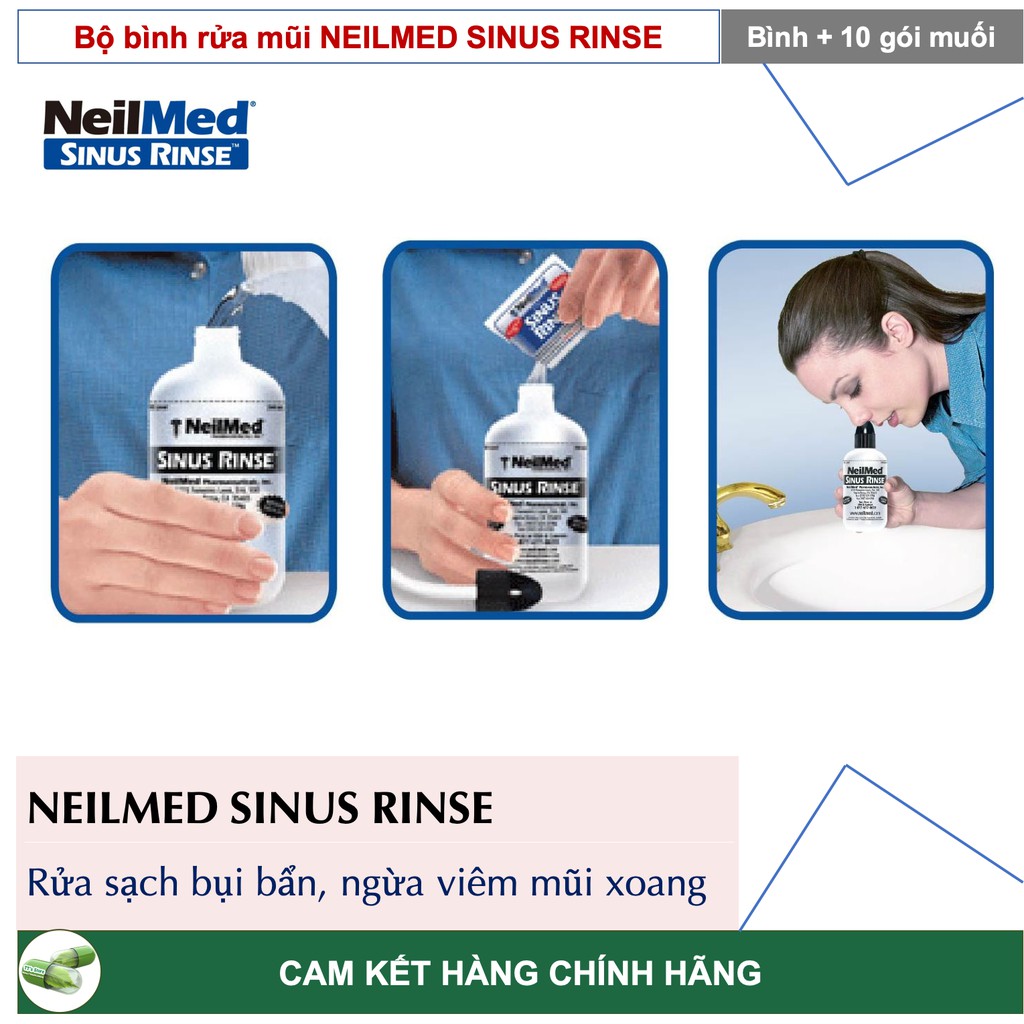 [CHÍNH HÃNG] Bộ bình rửa mũi NEILMED SINUS RINSE kèm 10 gói muối [Nelmed, neomed, nelmet]