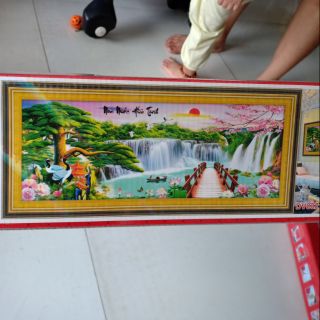 Tranh đính đá phong cảnh non nước hữu tình tuyệt đẹp kt 120*52cm(hình thật)