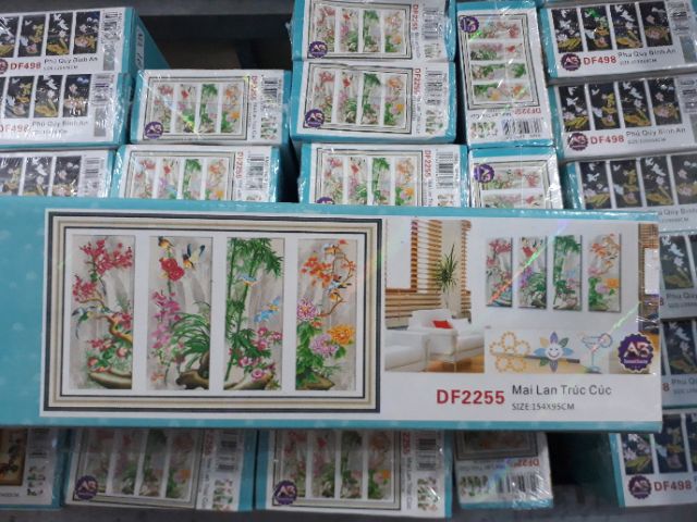 Tranh đính đá tứ quý mai lan trúc cúc DF2255 (169*97)