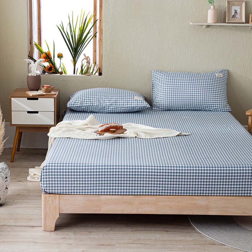 Bộ Ga Giường Cotton tici kẻ LIDACO cotton hoạt tính decor phòng ngủ vintage | BigBuy360 - bigbuy360.vn