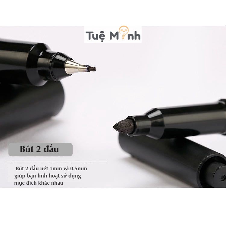 Bút Marker 2 đầu kèm đi nét line, bút viết, vẽ sketch linh hoạt Aihao mực đen/ xanh/ đỏ
