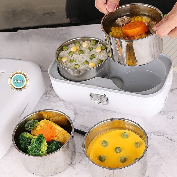 Hộp Cơm Điện Đa Năng Hâm Nóng Và Tự Nấu Chín Thức Ăn Với 4 Hộp Inox