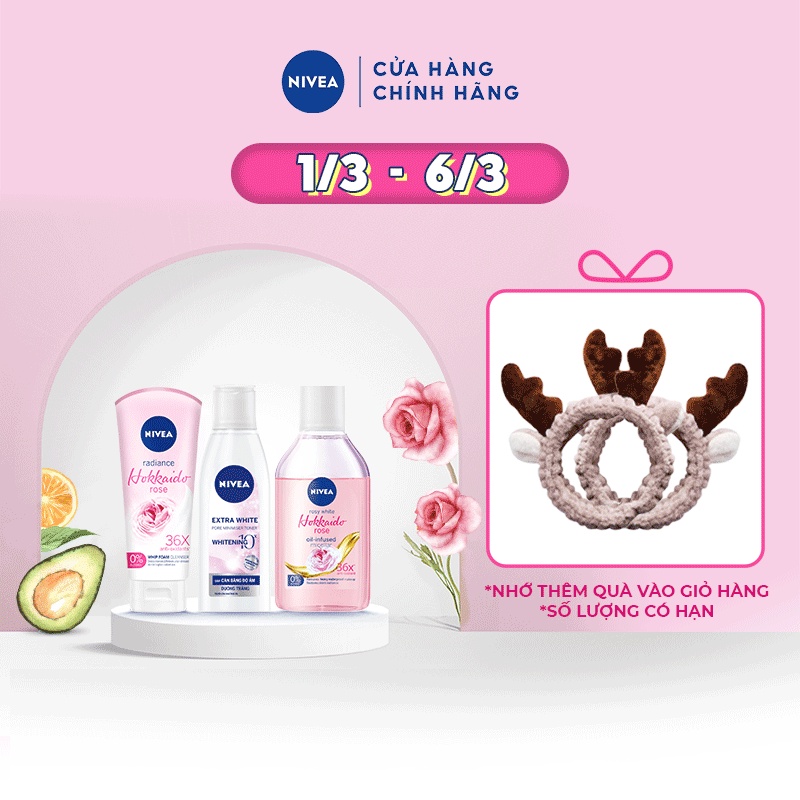 Bộ làm sạch da sau trang điểm NIVEA: Nước tẩy trang Rose Oil-infused 400ML, Sữa rửa mặt 100G &amp; Nước hoa hồng 200ml