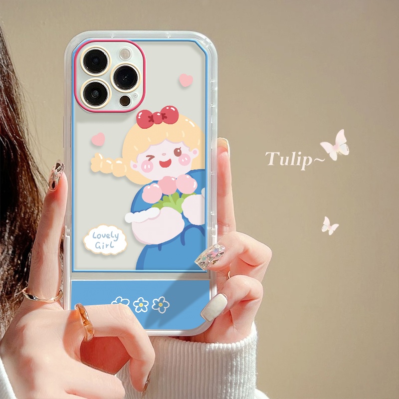 Ốp Điện Thoại Silicon TPU Mềm Trong Suốt Có Giá Đỡ Hình Cô Gái Cho Iphone 12 13 Pro SE 2020 6 6S 7 8 Plus X XS XR Max 11 Pro Max