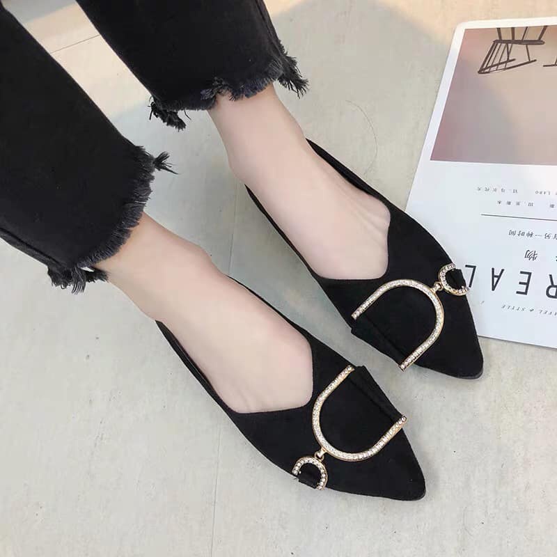 Giày búp bê nữ mũi nhọn đính khóa chữ D siêu đẹp