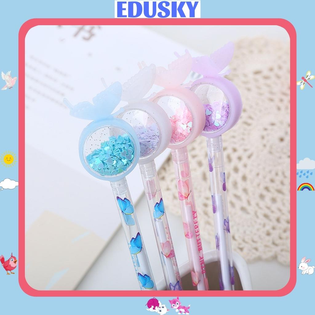 Bút Bi Nước Mực Gel Cute EDUSKY Thân Trong suốt Có Họa Tiết Trang Trí Đuôi Hình Sequin Butterfly Dễ Thương