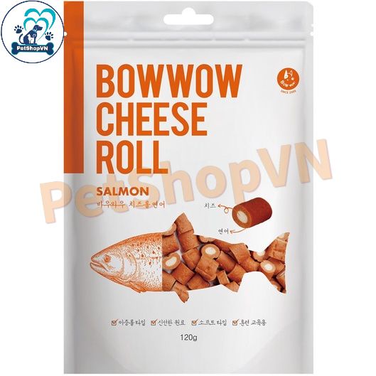 Snack Phô Mai Cuộn Cho Chó Mèo BOWWOW Túi 120G Vị Thịt Gà & Cá Hồi
