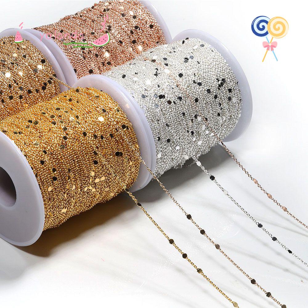Vòng cổ Sợi Xích Kim Loại Đính Kim Sa 2M|Vòng cổ Đồng Đính Kim Sa Lấp Lánh 1.5mm