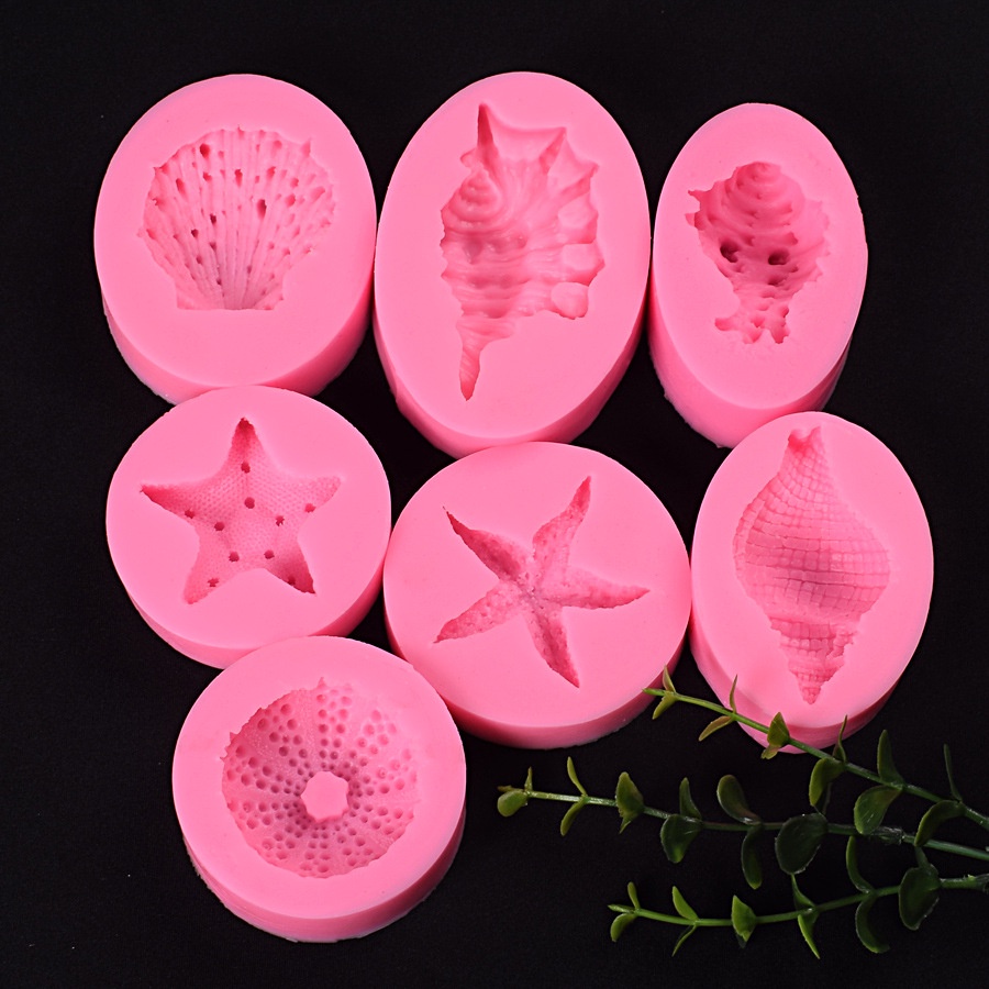 Khuôn silicon Vỏ Sò, Ốc Biển, Sao Biển đổ tạo hình bánh rau câu 3D, 4D
