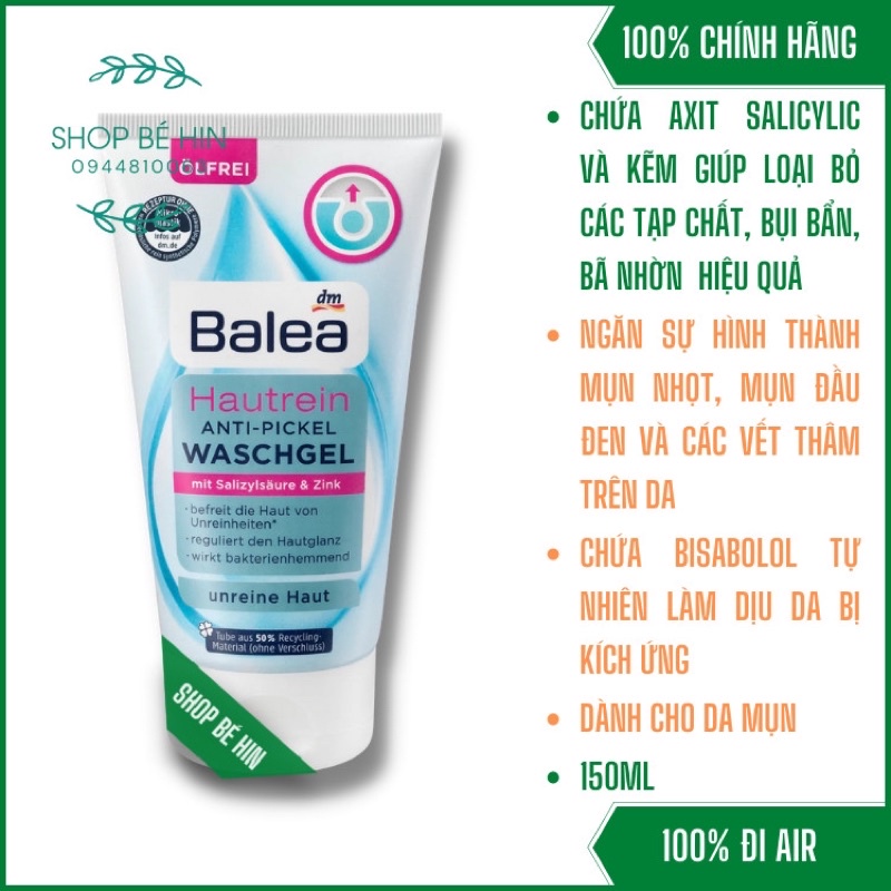 (Bill Đức) Sữa rửa mặt Balea làm sạch sâu, sáng mịn da, hàng Đức, Shop Bé Hin