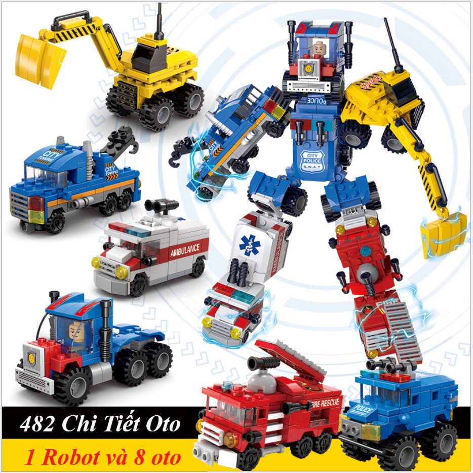 [482 CHI TIẾT-HÀNG CHUẨN] BỘ ĐỒ CHƠI XẾP HÌNH OTO BIẾN HÌNH - LEGO XE CẨU MÁY XÚC OTO