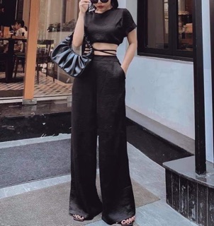 Áo croptop cột dây eo tay ngắn
