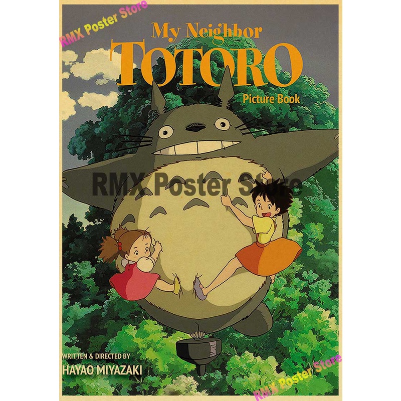 Poster Phim Hoạt Hình Anime Miyazaki Hayao / Totoro Bằng Giấy Kraft Trang Trí Phòng