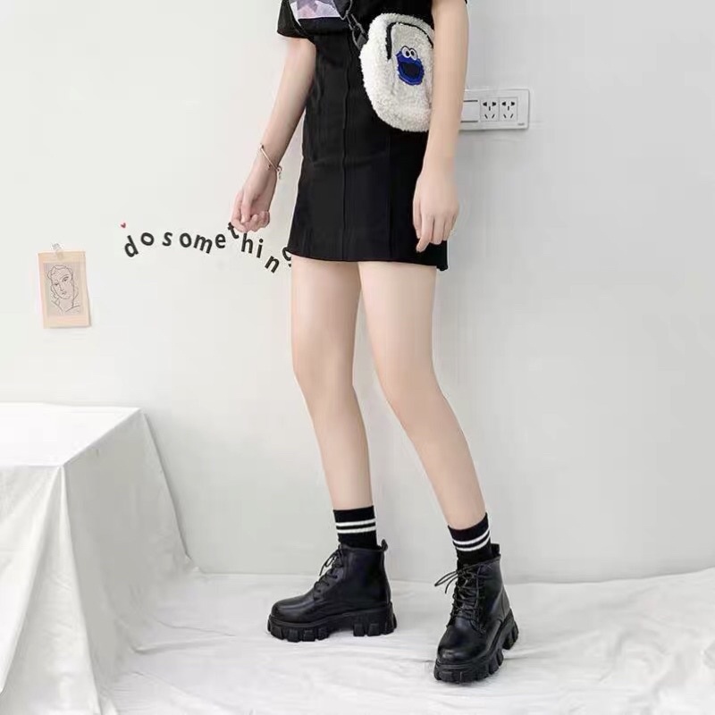 Giày boot nữ cổ cao cao gót 5 cm chiến binh big size ulzzang JAENIA GD004