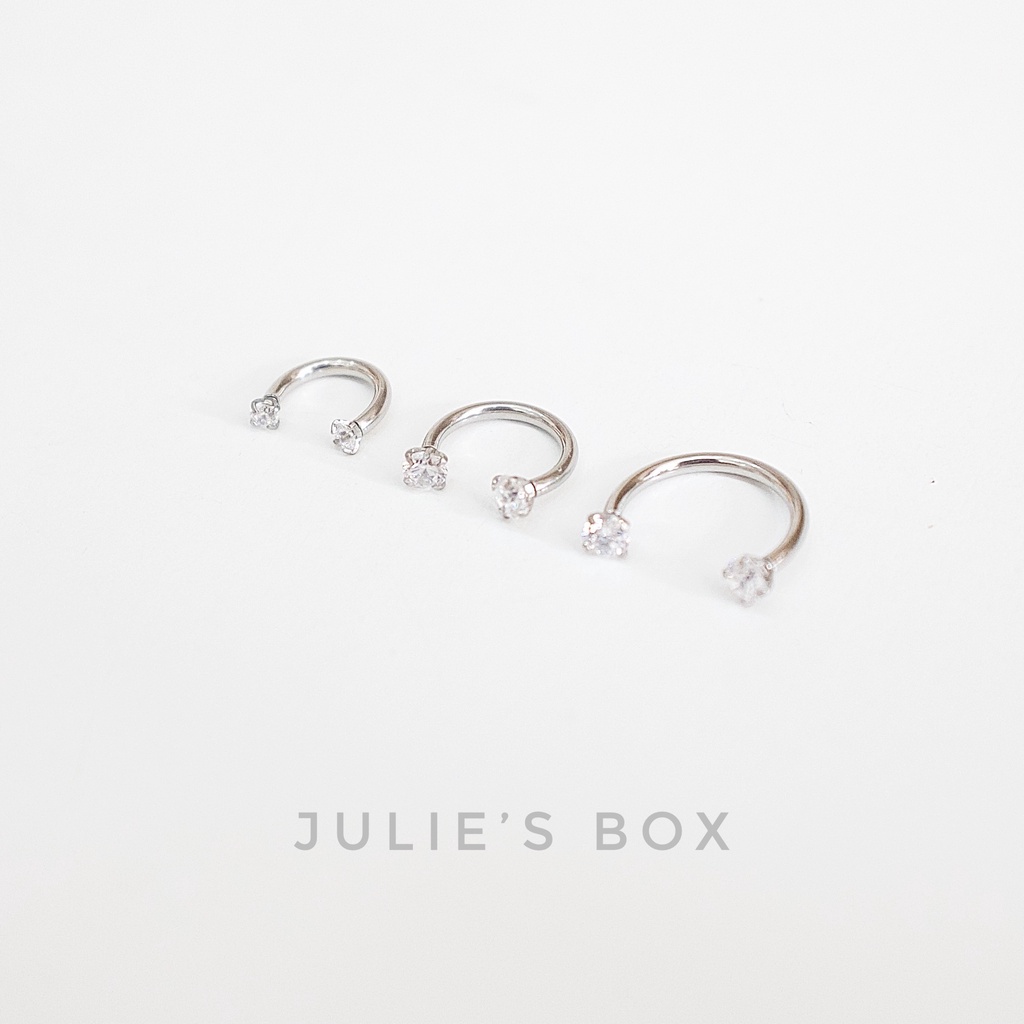 Khuyên Tai Chữ U 2 Đầu Đá Tròn Màu Bạc Nhiều SIze Thép Y Tế Titan Thép Không Gỉ Không Ngứa julies box bông tai