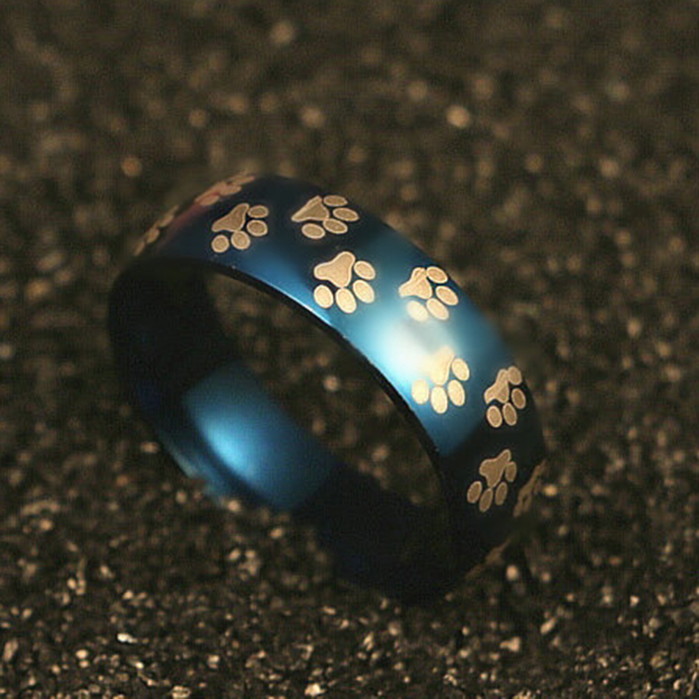 Nhẫn Thép Titan Khắc Hình Dấu Chân Động Vật Dễ Thương Cho Nam Nữ