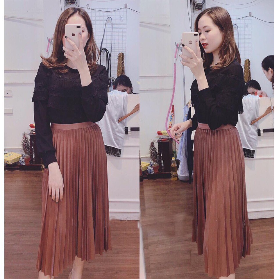 HOT TREND Chân Váy Dáng Dài Xếp Ly Phong Cách Thanh Lịch Dành Cho Nữ