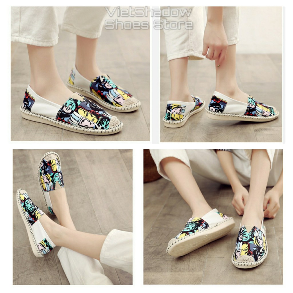 Slip on nữ - Giày lười vải nữ họa tiết - Chất liệu vải bố sợi cotton thoáng khí, đế cao su mềm, êm