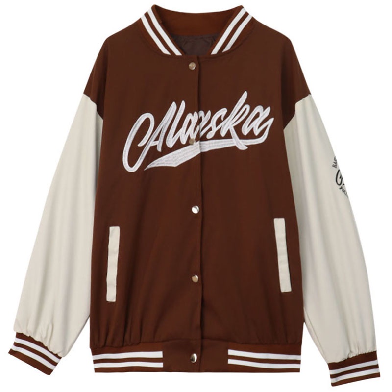 Áo varsity jacket 2022, áo khoác bomber nữ màu nâu, hồng chất nỉ đẹp thời trang unisex quảng châu ulzzang
