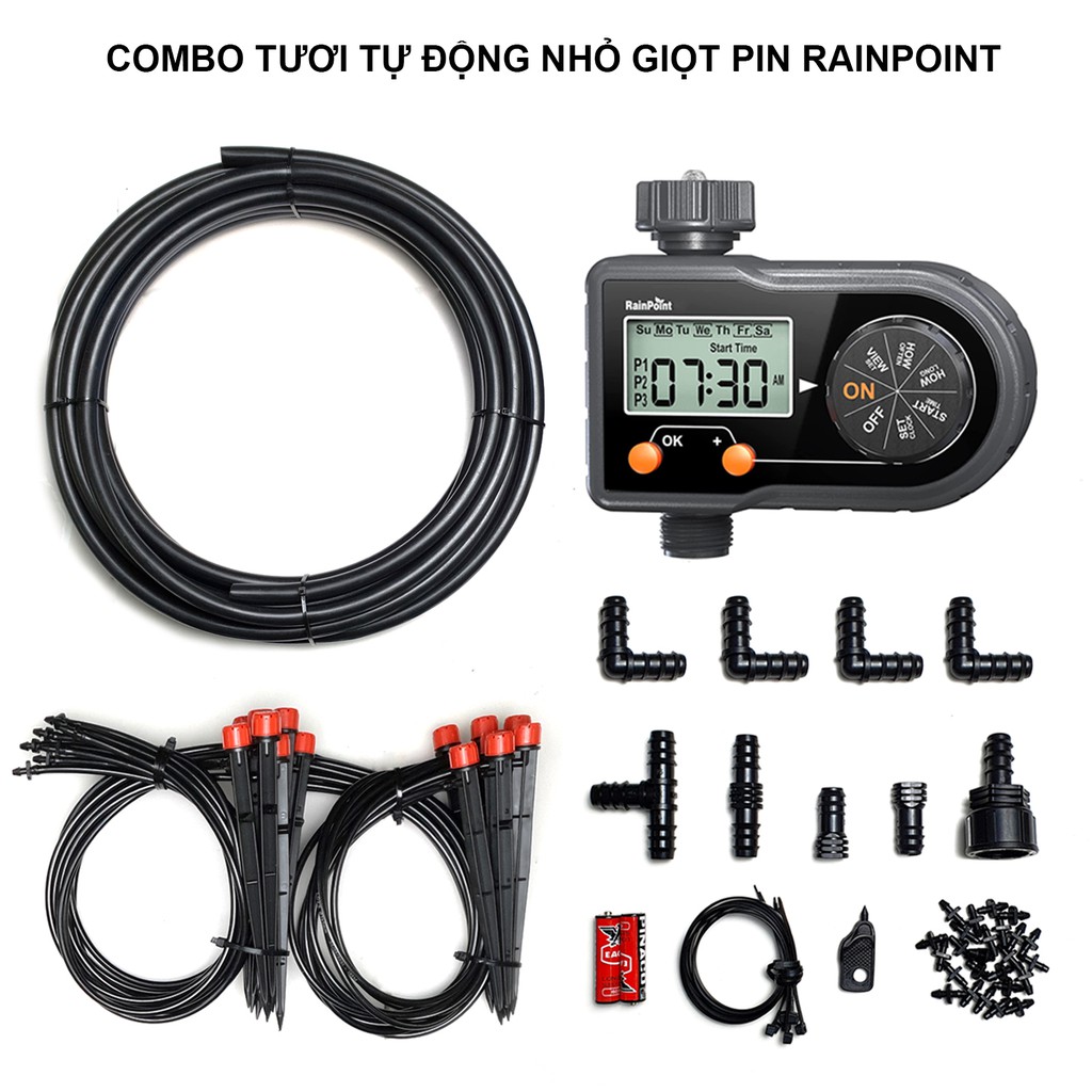 [CB0101] Bộ tưới cây nhỏ giọt tự động - Hẹn giờ tưới tự động sử dụng Pin -  Đầy đủ phụ kiện, dễ dàng lắp đặt