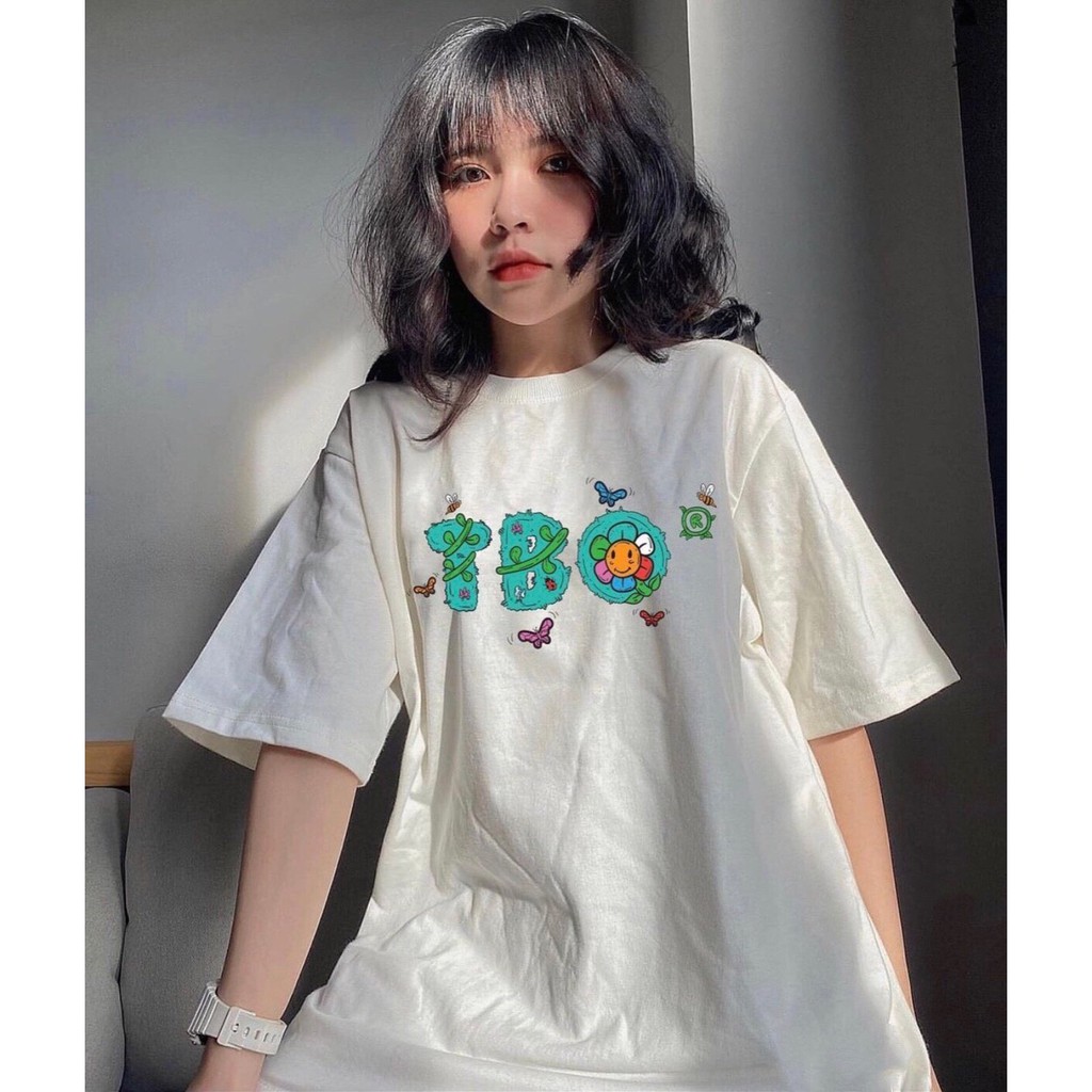 ÁO THUN TBO HOA LÁ IN BƯỚM UNISEX - ÁO PHÔNG BUTTERFLY TRẮNG ĐEN ULZZANG