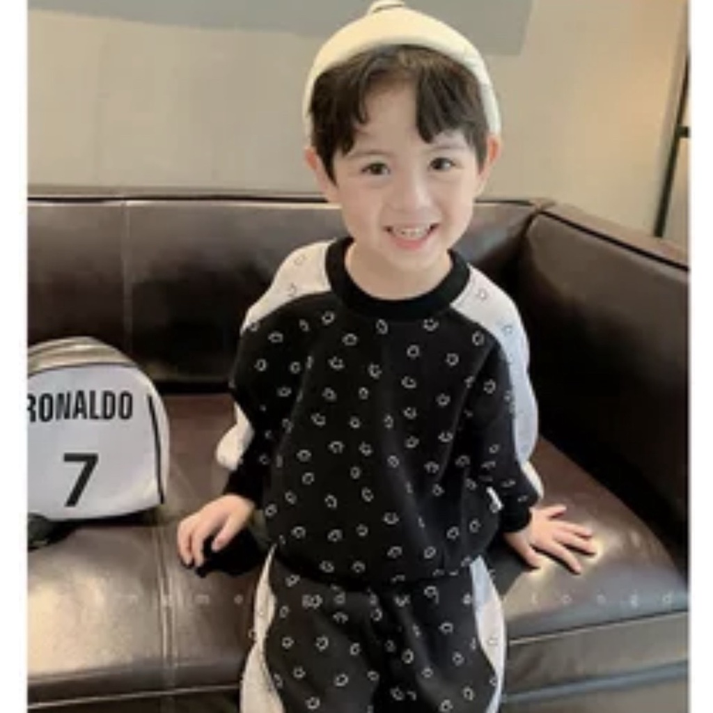 Bộ dài tay thu đông vải da cá in hình mặt cười cao cấp cho bé trai bé gái sơ sinh 8-18kg, nhiều màu lựa chọn