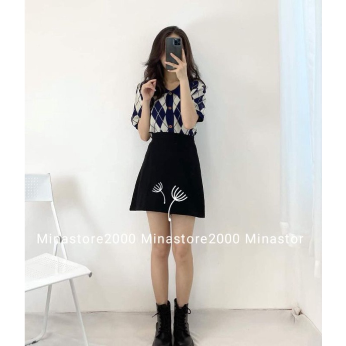 (Ảnh thật/Sẵn) Áo Polo nữ Croptop họa tiết quả trám siêu xinh Áo Polo nữ