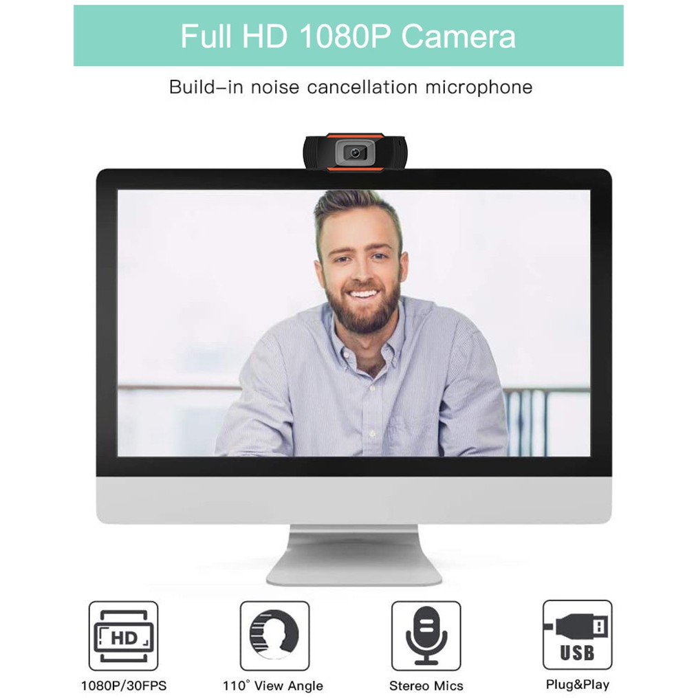 Webcam Hd 1080p Có Thể Xoay Kèm Mic Dành Cho Máy Tính