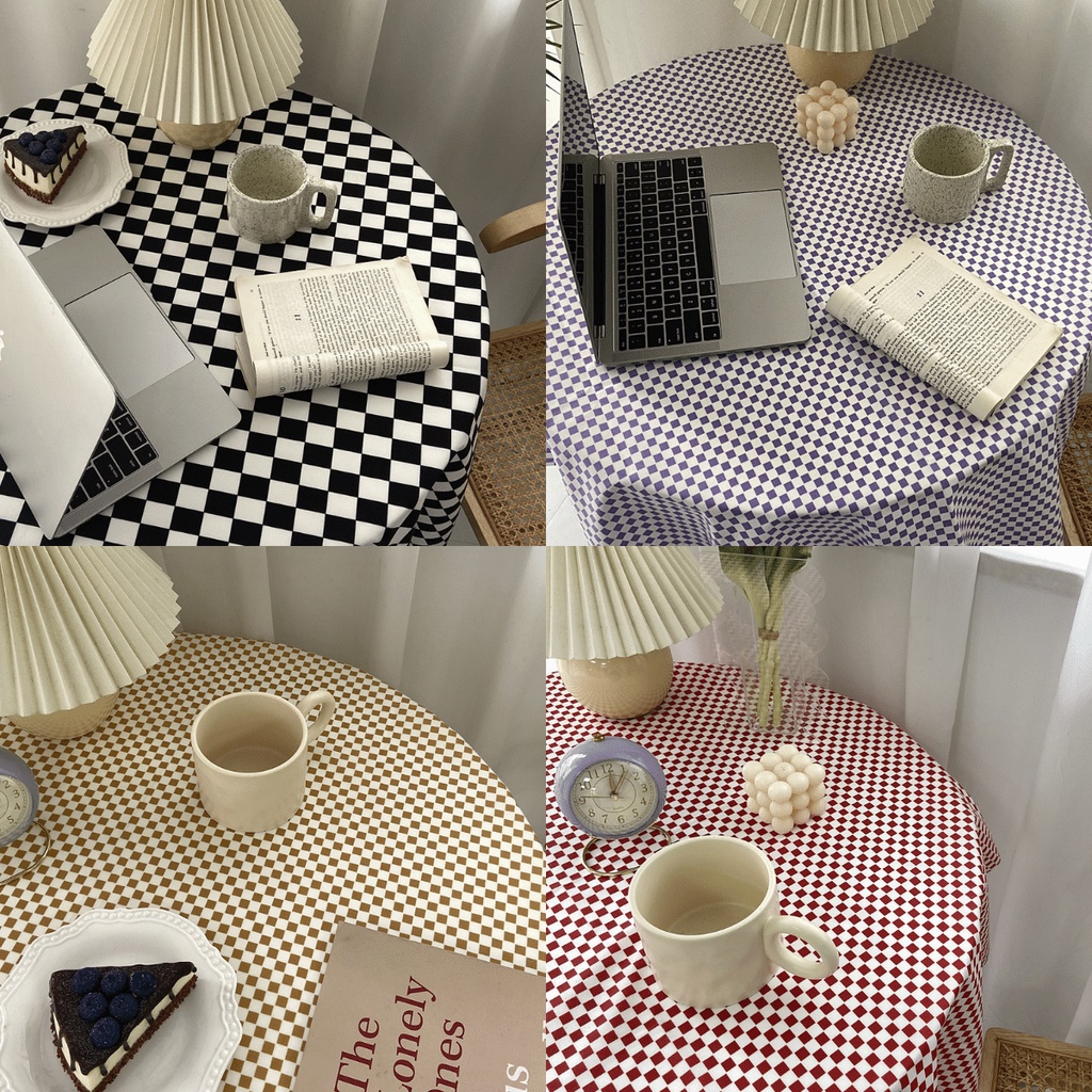 Khăn trải bàn caro vải lanh cotton nhiều màu phong cách vintage trang trí bàn học, thảm trải picnic đẹp – LEODEN Decor