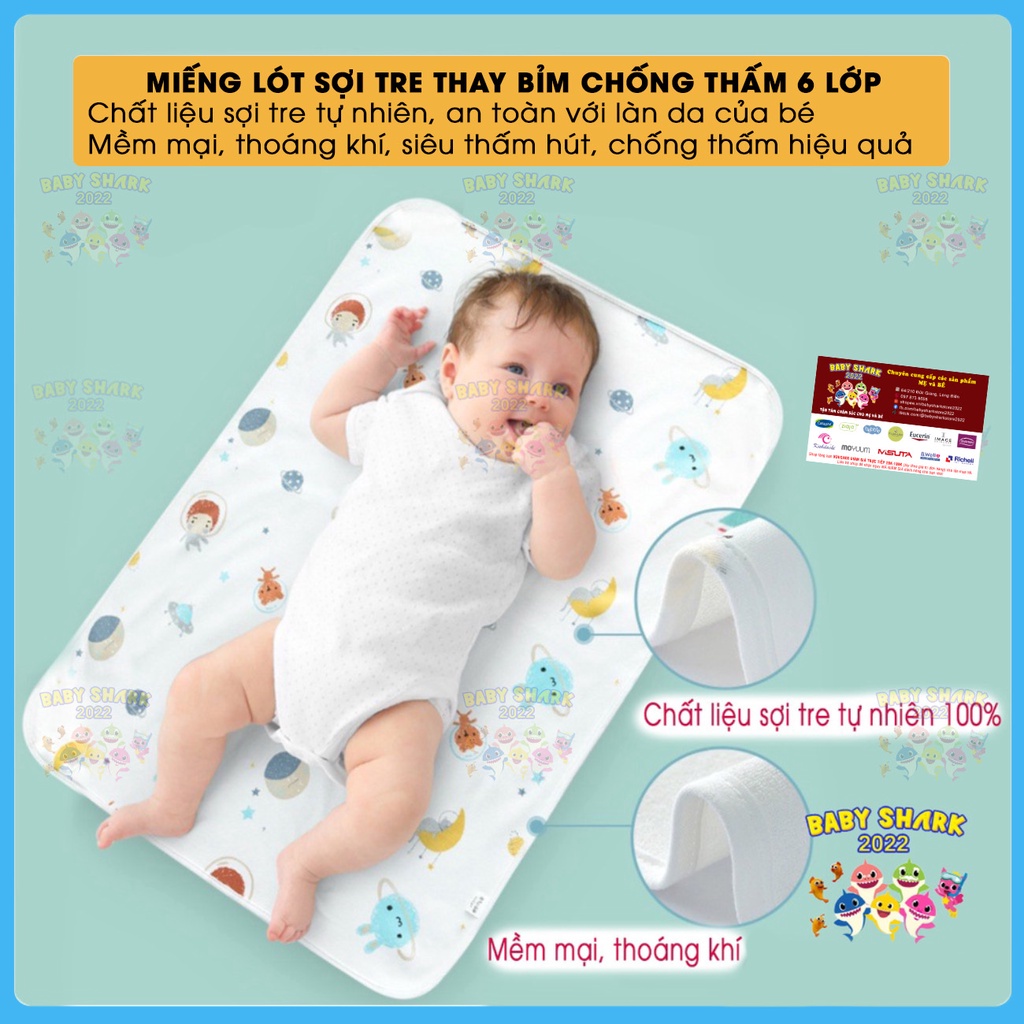 [Loại 1] Lót Sợi Tre, Miếng Lót Thay Bỉm Chống Thấm 6 Lớp Organic Sợi Tre Cho Bé KT 50*70cm