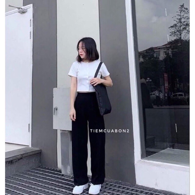 Quần ống rộng lưng cao khóa trước chât tuyết mưa | BigBuy360 - bigbuy360.vn