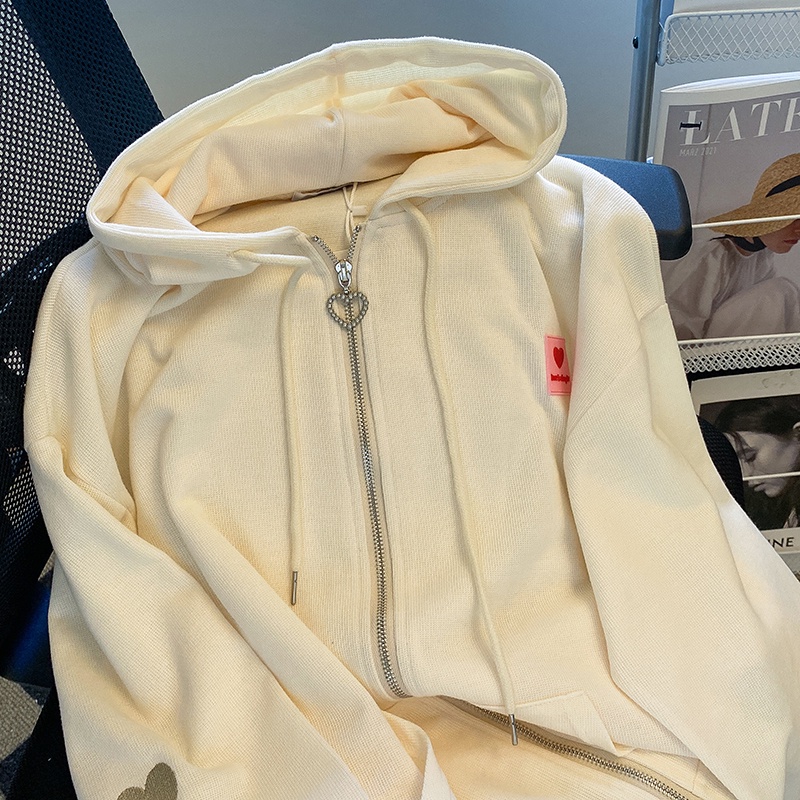 ZHELIHANGFEI Áo Khoác Hoodie Tay Dài Thêu Họa Tiết Phong Cách Preppy