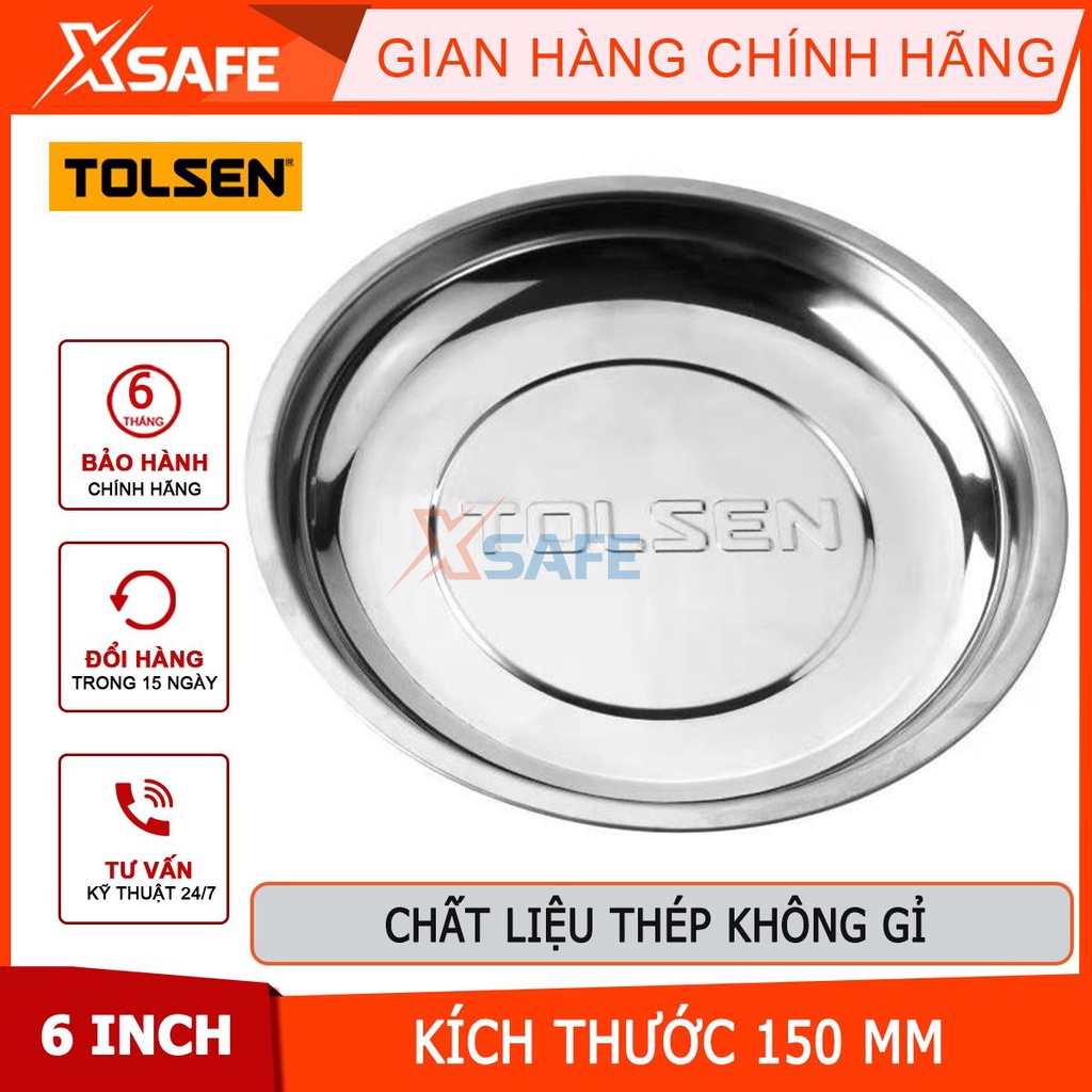 Đĩa nam châm TOLSEN 66030 6inch, khay từ tính thép không gỉ đế phủ cao su đựng bulong, ốc, vít, đinh tán [CHÍNH HÃNG]